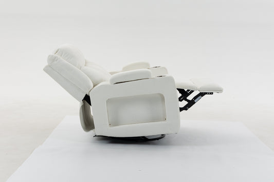 Extra wide power recliner chair with heat massage by HouseOfZazla in white upholstery on Tampa Home & Garden Store