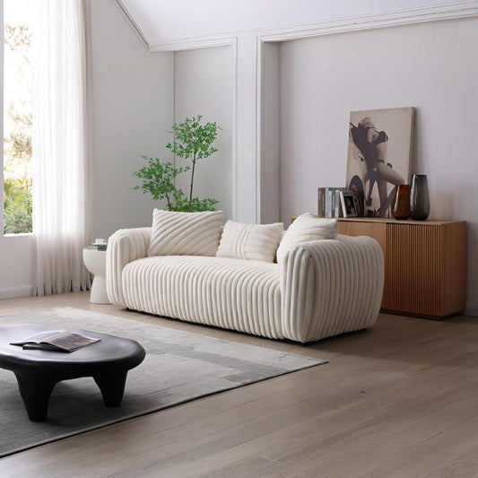 Cancun sofa white stationary sofa with ribbed texture in modern living room on Tampa Home & Garden Store