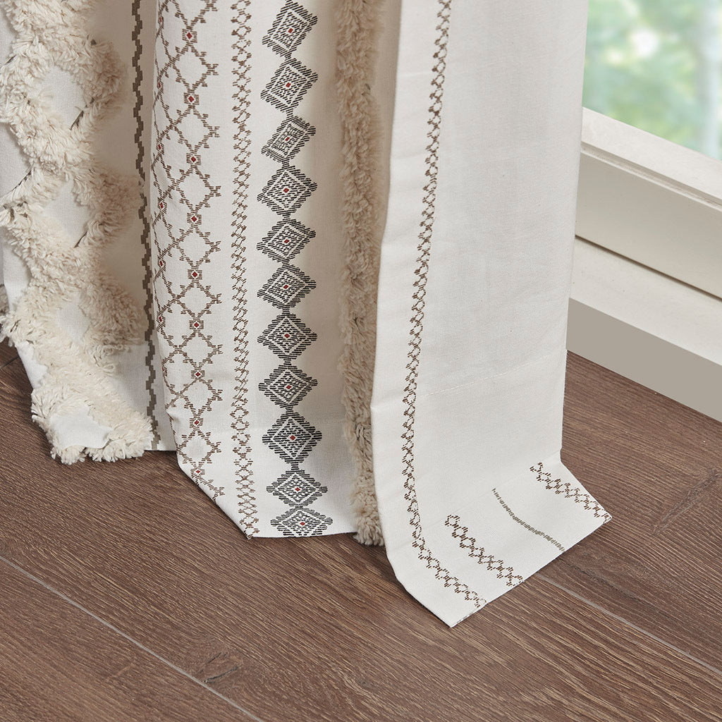 Cotton printed curtain panel ivory with chenille stripe and lining, HouseOfZazla 50x84 on Tampa Home & Garden Store