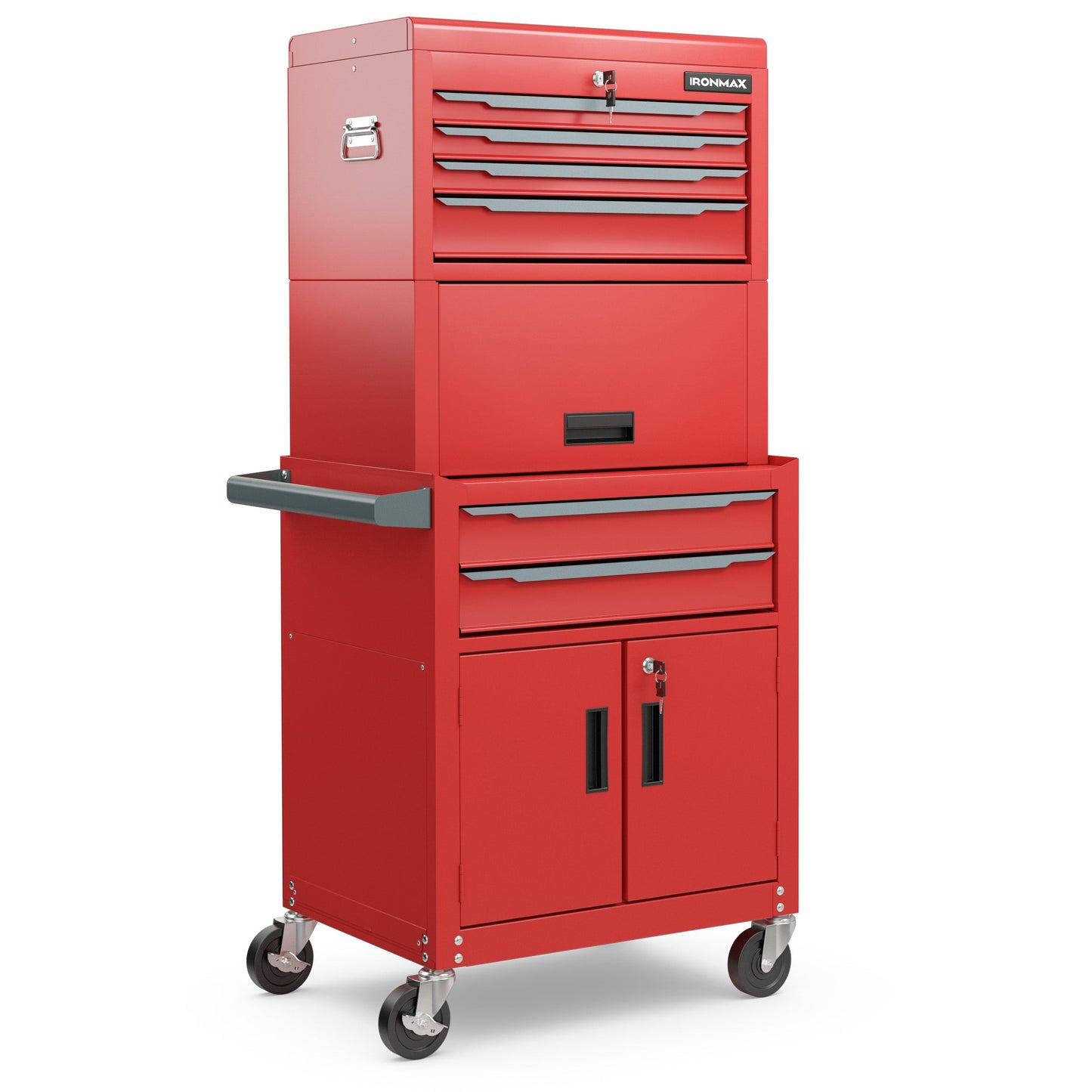 3-in-1 6-Drawer Rolling Tool Chest Storage Cabinet with Universal Wheels and Hooks-Black
