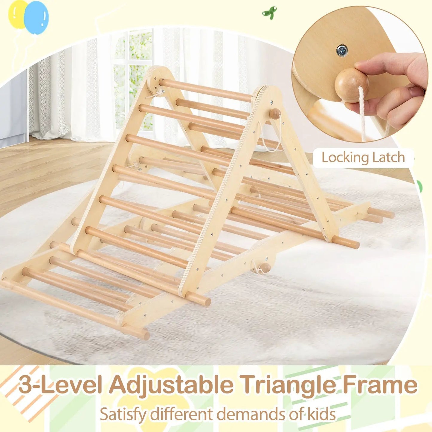 3-in-1 Pikler Triangle Climbing Set Kids Foldable Montessori Toys with Ramp-Natural - Tampa Home & Garden Store