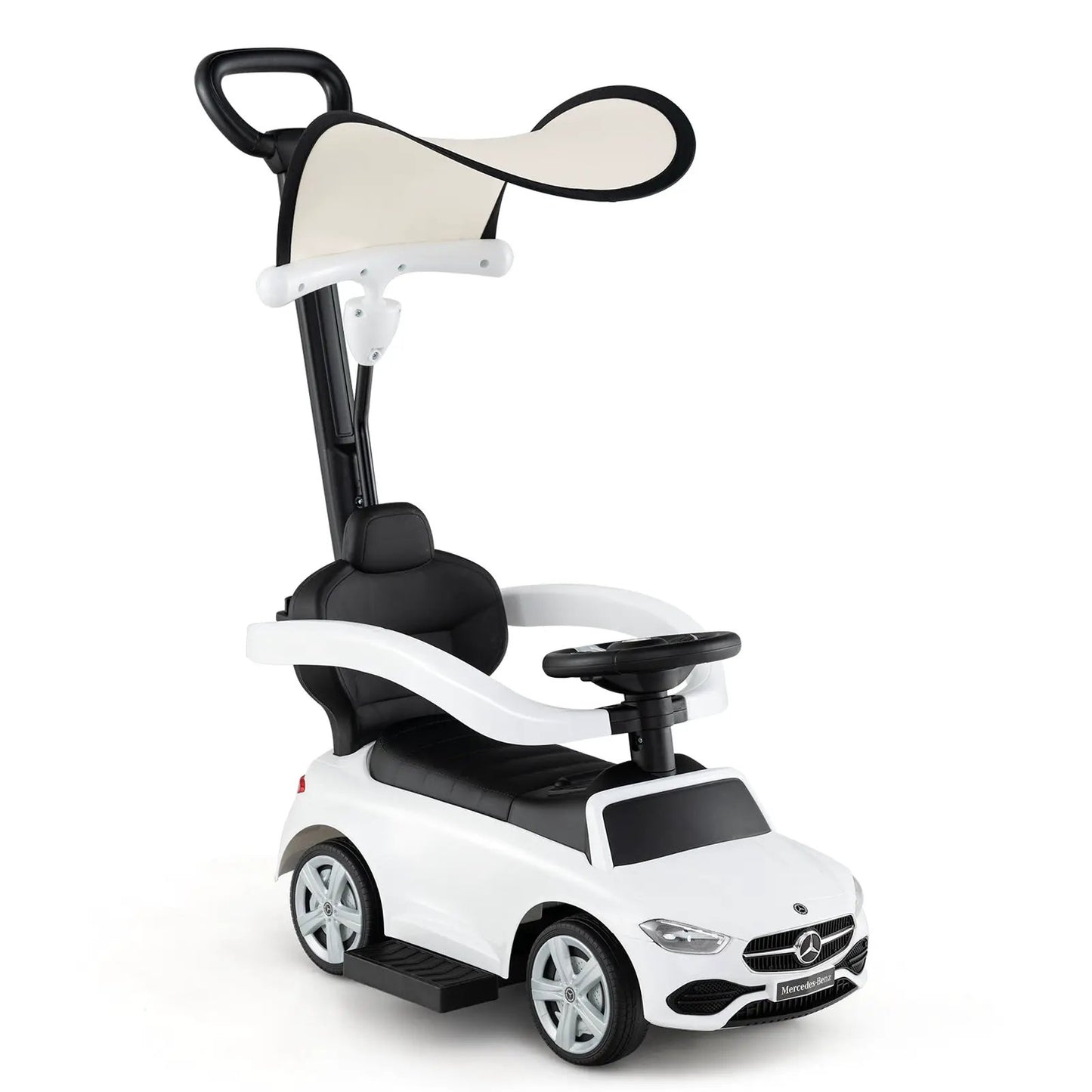 3-in-1 Ride on Push Car Mercedes-Benz Licensed Sliding Car with Canopy-Black - Tampa Home & Garden Store