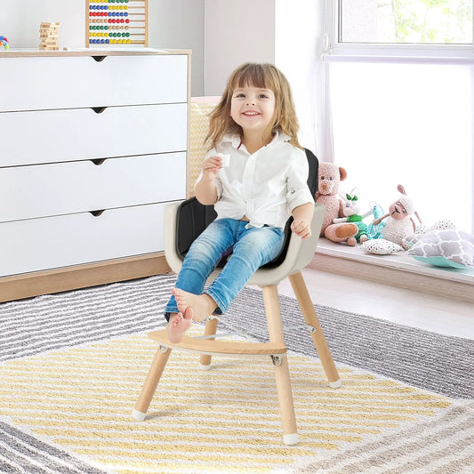 3-in-1 Convertible Wooden High Chair with Cushion natural wood frame and black cushion on Tampa Home & Garden Store