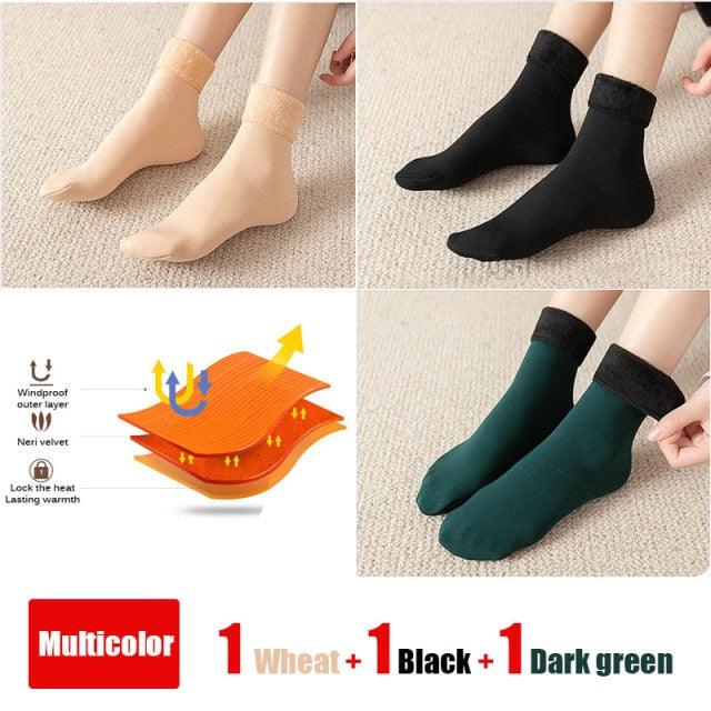Stevvex 3-pair women's crew socks in tan black green; wool cashmere blend for winter home wear on Tampa Home & Garden Store