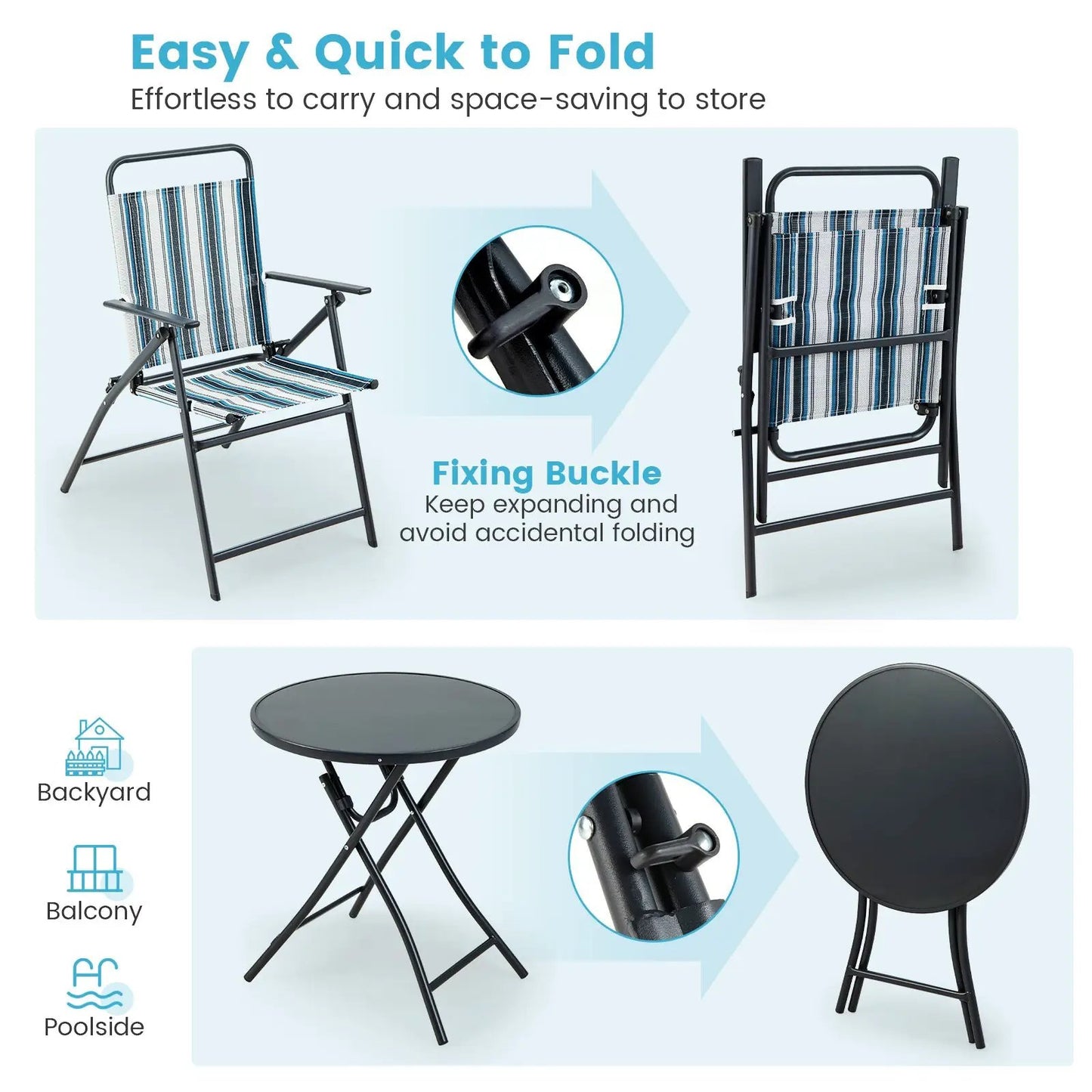 3 Pieces Outdoor Folding Chair Set Portable Folding Chair Set - Tampa Home & Garden Store
