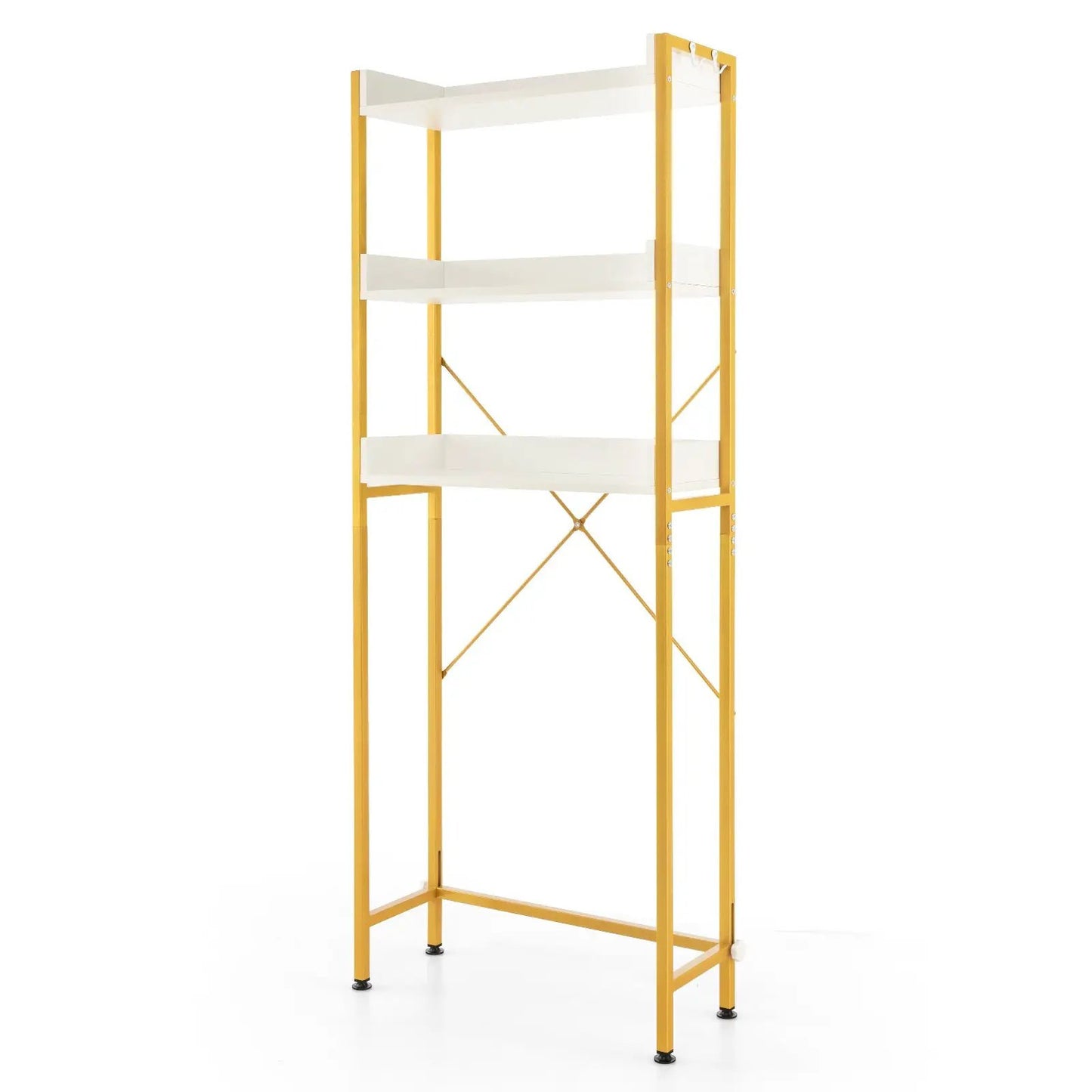 Over The Toilet Storage Rack with Hooks and Adjustable Bottom Bar-Rustic Brown - Tampa Home & Garden Store