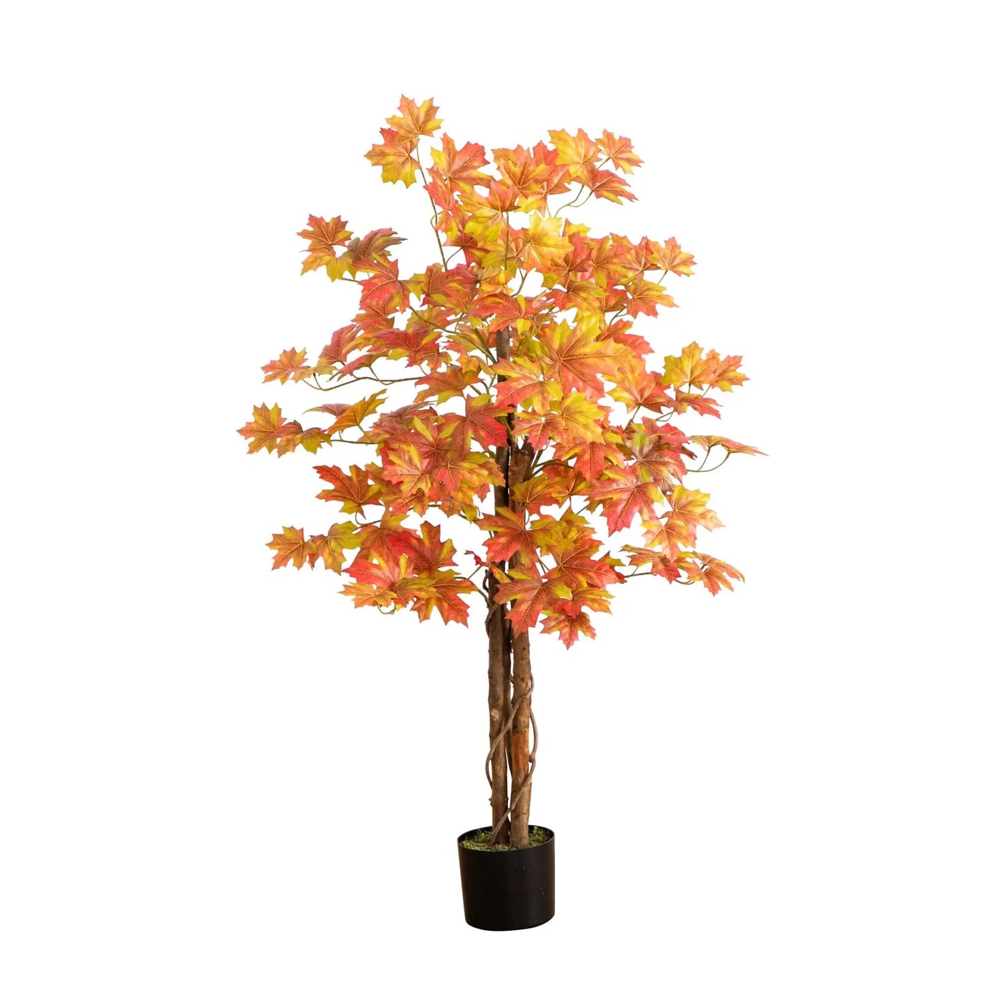 Artificial Deluxe Fall Maple Tree 4 ft with braided trunk and orange leaves in planter on Tampa Home & Garden Store