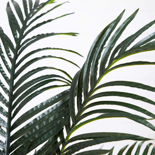 Artificial 4 ft double-stalk golden cane palm tree set of 2, dark green fronds on Tampa Home & Garden Store