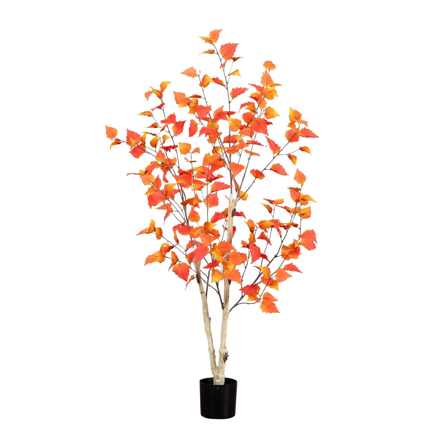 Autumn Birch Artificial Fall Tree by Nearly Natural in a black pot with orange-red leaves on Tampa Home & Garden Store