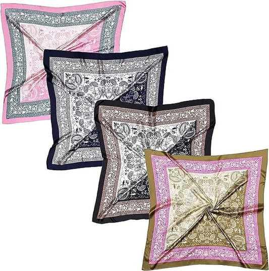 4-Pack 35” Satin Square Head Scarves – Silk-Feel Neck & Hair Wraps for Women – Lightweight, Versatile & Stylish for Day and Night Use - Tampa Home & Garden Store