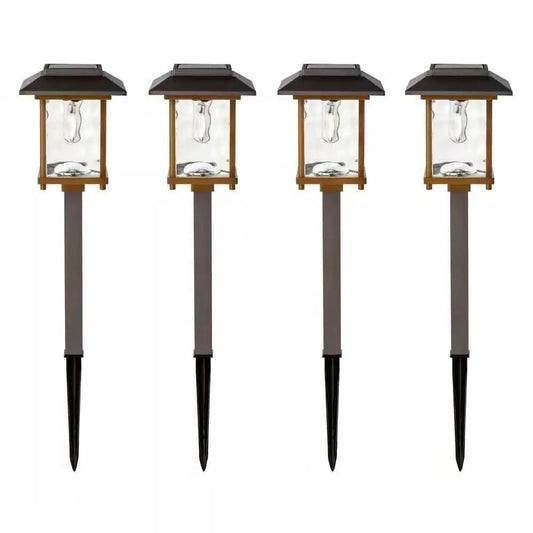 Bronze Gold Solar LED Path Lights 4 Pack with bronze posts and glass lanterns, HomePacific on Tampa Home & Garden Store