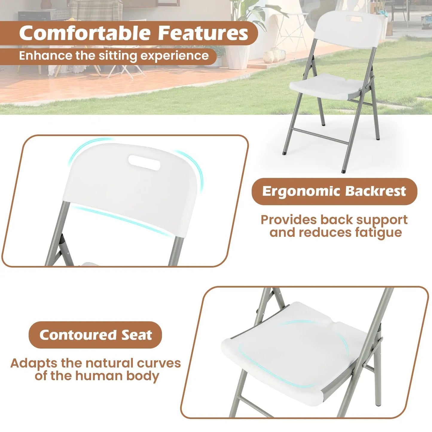 4-pack white folding stackable chairs with gray metal frame by DirectDeals on Tampa Home & Garden Store
