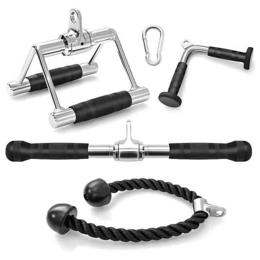 Cable machine attachments, 4-piece set with chrome handles, rope and carabiner DirectDeals on Tampa Home & Garden Store
