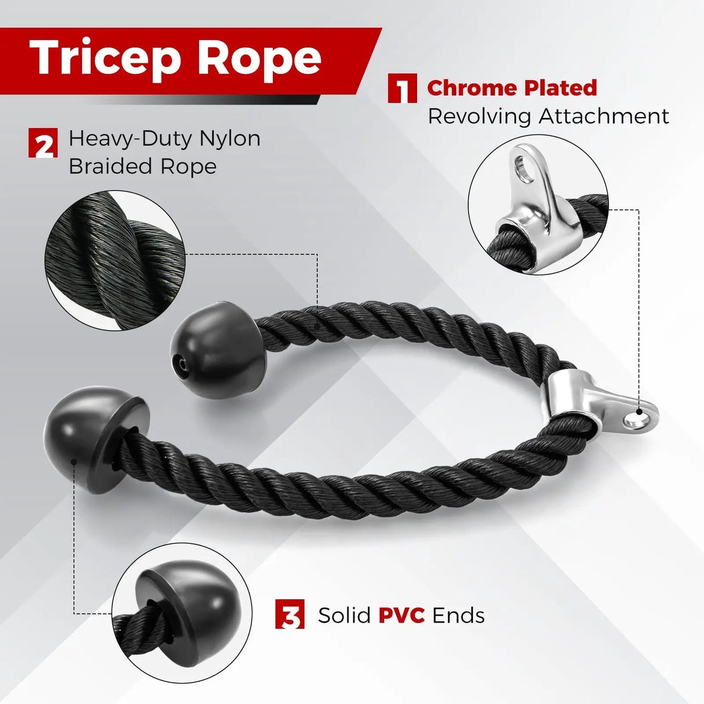 4 Piece Cable Machine Attachment Set with Tricep Rope nylon braided rope by DirectDeals on Tampa Home & Garden Store