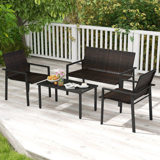 4 Pieces Patio Furniture Set with Heavy Duty Galvanized Metal Frame-Brown - Tampa Home & Garden Store