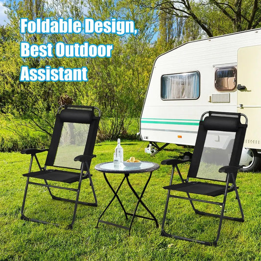 4 Pieces Patio Garden Adjustable Reclining Folding Chairs with Headrest-Black - Tampa Home & Garden Store