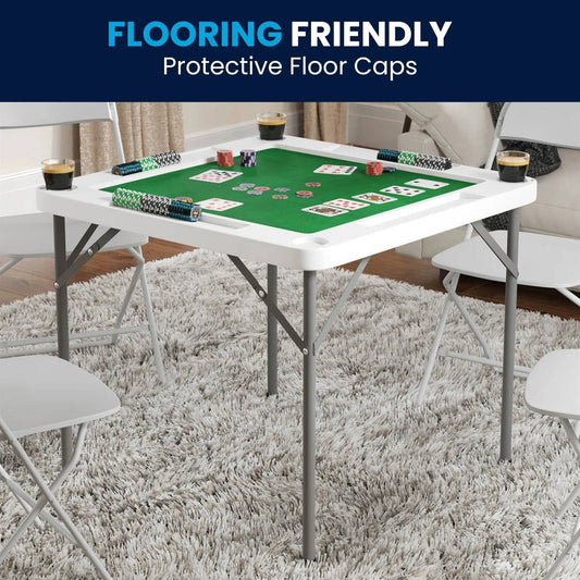 4-Player Square Folding Card Game Poker Table w/ Green Felt Top and Cup Holders - Tampa Home & Garden Store