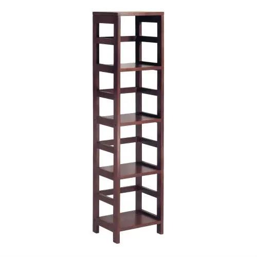 4-Shelf Narrow Espresso Bookcase with open square-frame sides for living room on Tampa Home & Garden Store