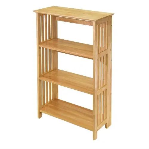 4-Shelf Folding Bookcase in natural finish, wooden bookcase with slatted sides by HomePacific on Tampa Home & Garden Store