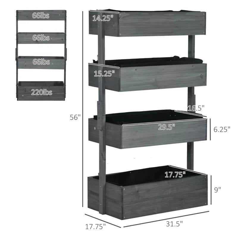 4 Tier Vertical Wooden Planter Box Raised Bed Grey - Tampa Home & Garden Store