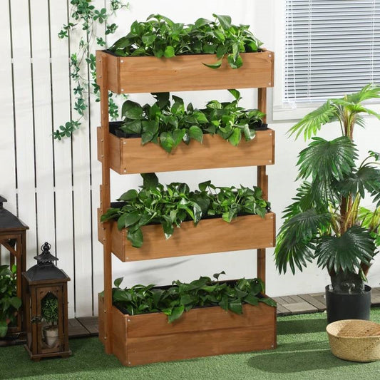 4 Tier Vertical Wooden Planter Box Raised Bed Natural - Tampa Home & Garden Store