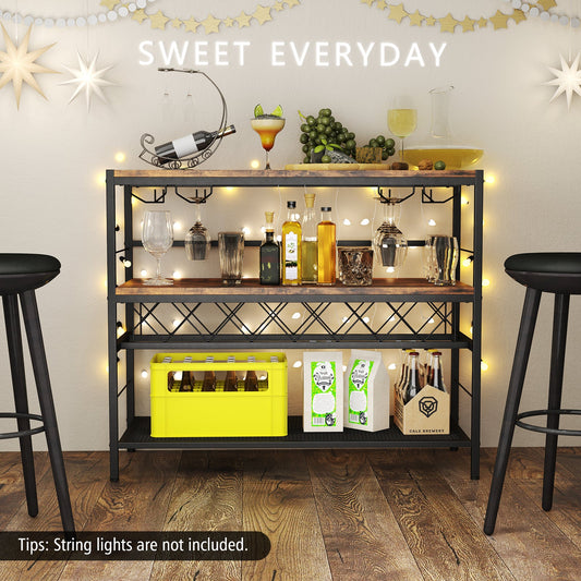 41 Inch 4-Tier Bar Table with Wine Rack and 4 Rows of Glass Holders-Rustic Brown - Tampa Home & Garden Store