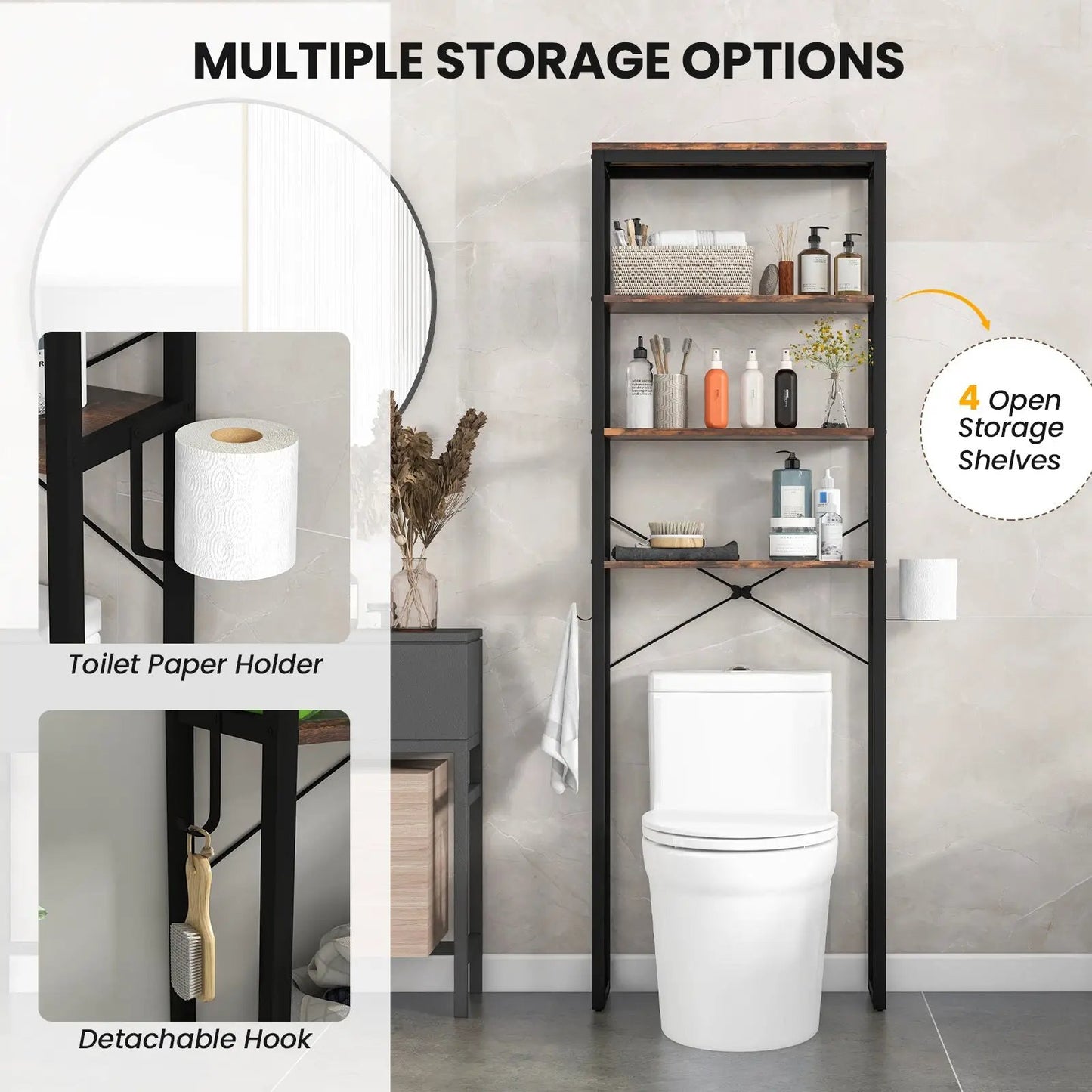 4-Tier Freestanding Over the Toilet Storage Rack-Rustic Brown - Tampa Home & Garden Store
