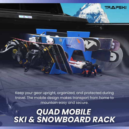 4-wide stance snowboard rack with 29 in spacing and blue supports holding gear in vehicle TRAPSKI on Tampa Home & Garden Store