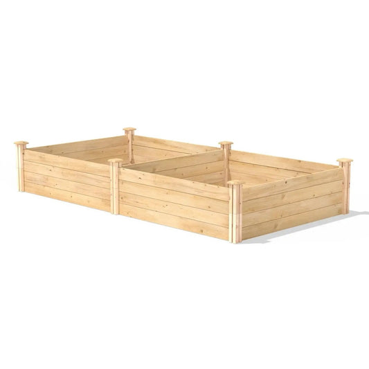 Cedar wood raised garden bed 4 ft x 8 ft with divided two-compartment design natural finish on Tampa Home & Garden Store