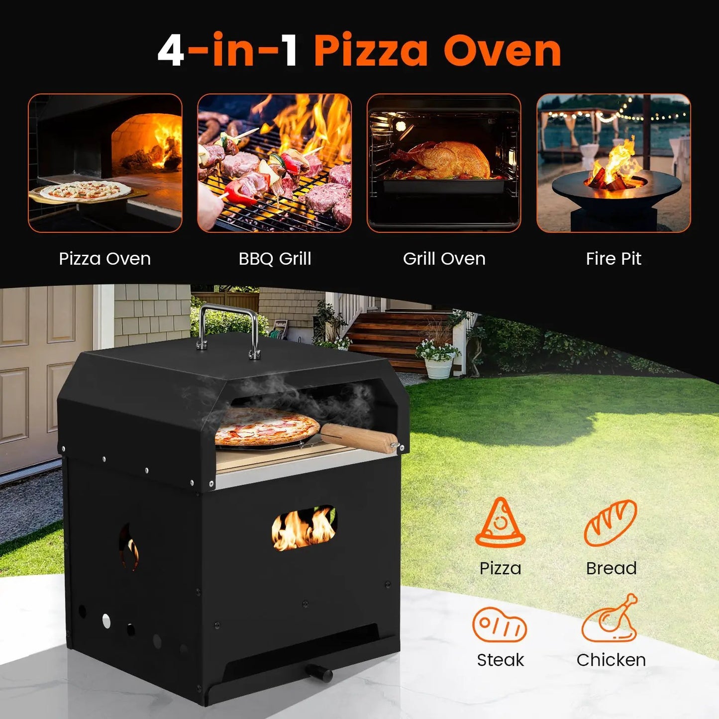 4-in-1 Outdoor Portable Pizza Oven with 12 Inch Pizza Stone - Tampa Home & Garden Store