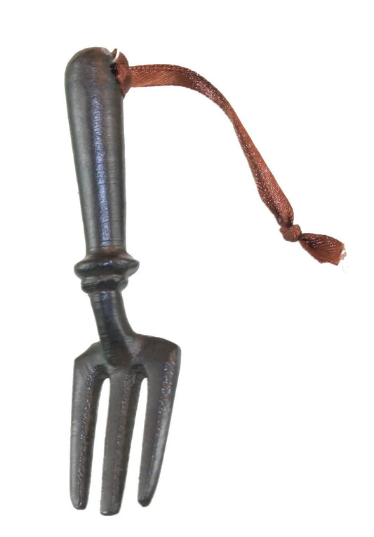 Antique brown hammered metal fork ornament with brown hanging strap 4 inch on Tampa Home & Garden Store