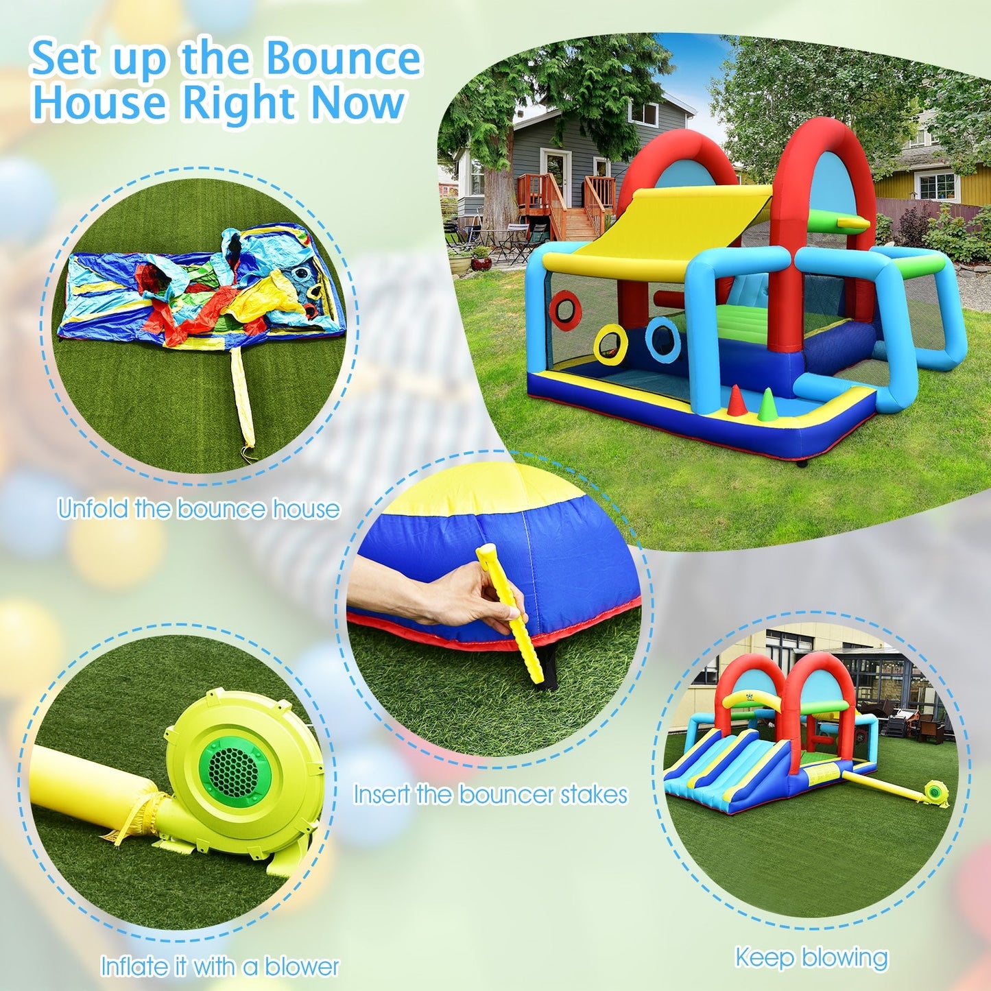 DirectDeals Inflatable Jumping Castle with Dual Slides, colorful blue, red and yellow on Tampa Home & Garden Store