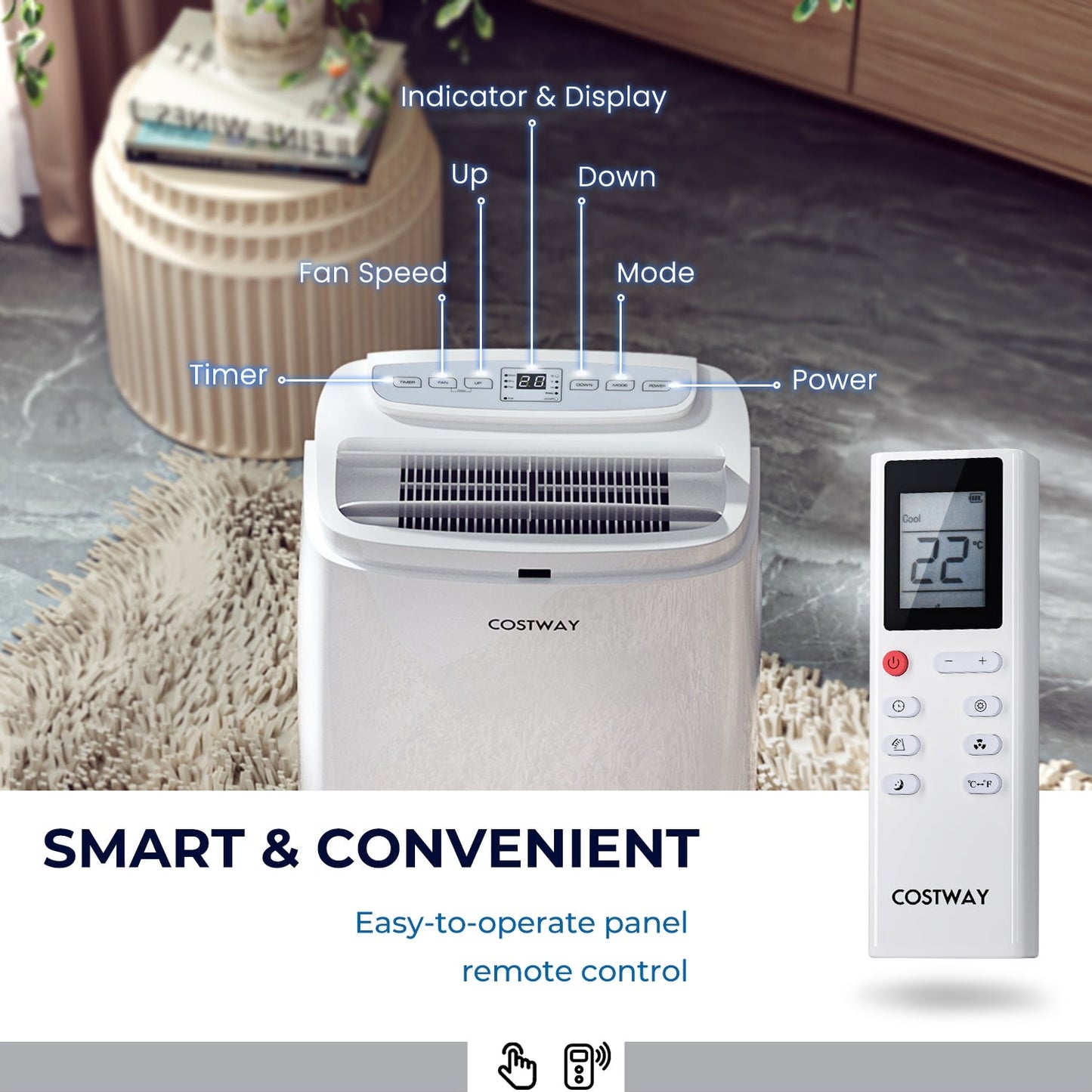 Aire acondicionado portátil 3 en 1 de 12000 BTU con control remoto - Blanco
