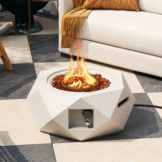 40000 BTU 28 Inch Hexagon Terrazzo Propane Fire Pit Table with Stainless Steel Burner - Tampa Home & Garden Store
