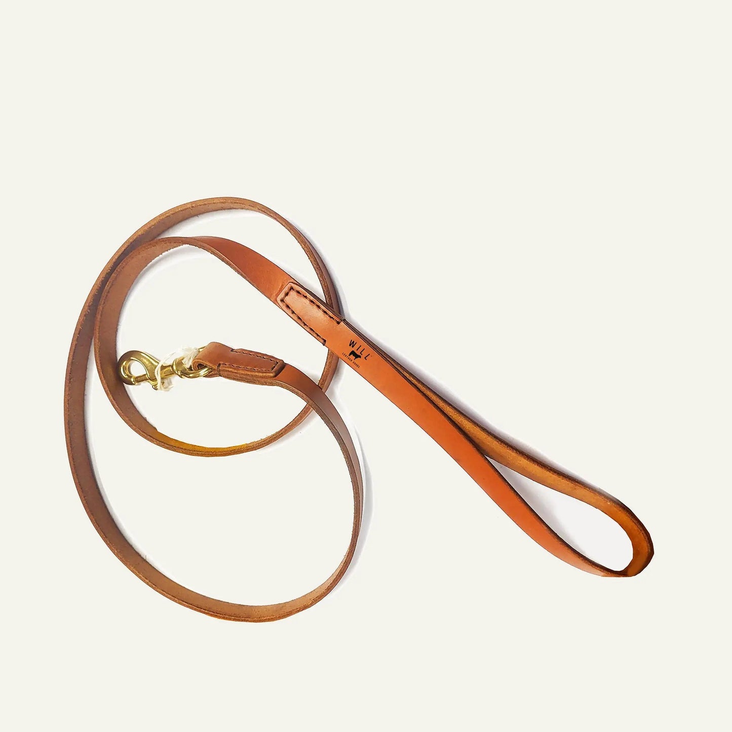Leather dog leash with brass hardware by Will Leather Goods tan and brown straps on Tampa Home & Garden Store