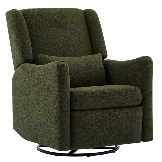 Wide wingback swivel glider recliner chair olive green boucle by HouseOfZazla with swivel base on Tampa Home & Garden Store