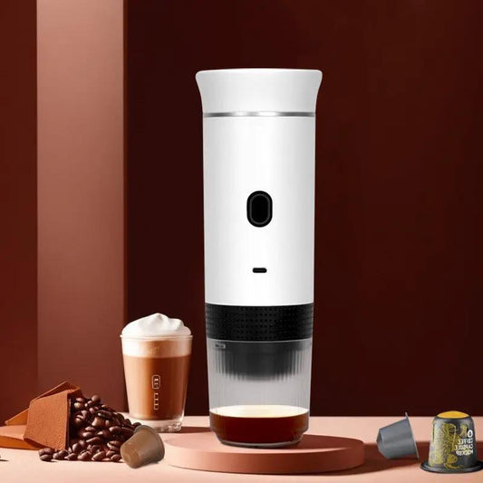 3-in-1 cordless coffee maker white with black band and transparent reservoir for car camping on Tampa Home & Garden Store