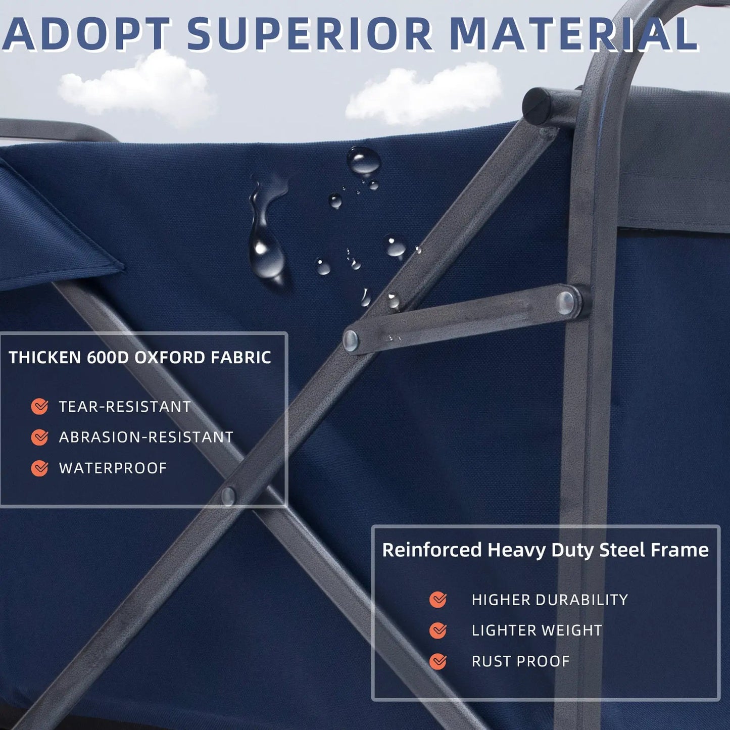 Outdoor collapsible beach wagon cart for camping in blue 600D Oxford fabric with steel frame on Tampa Home & Garden Store