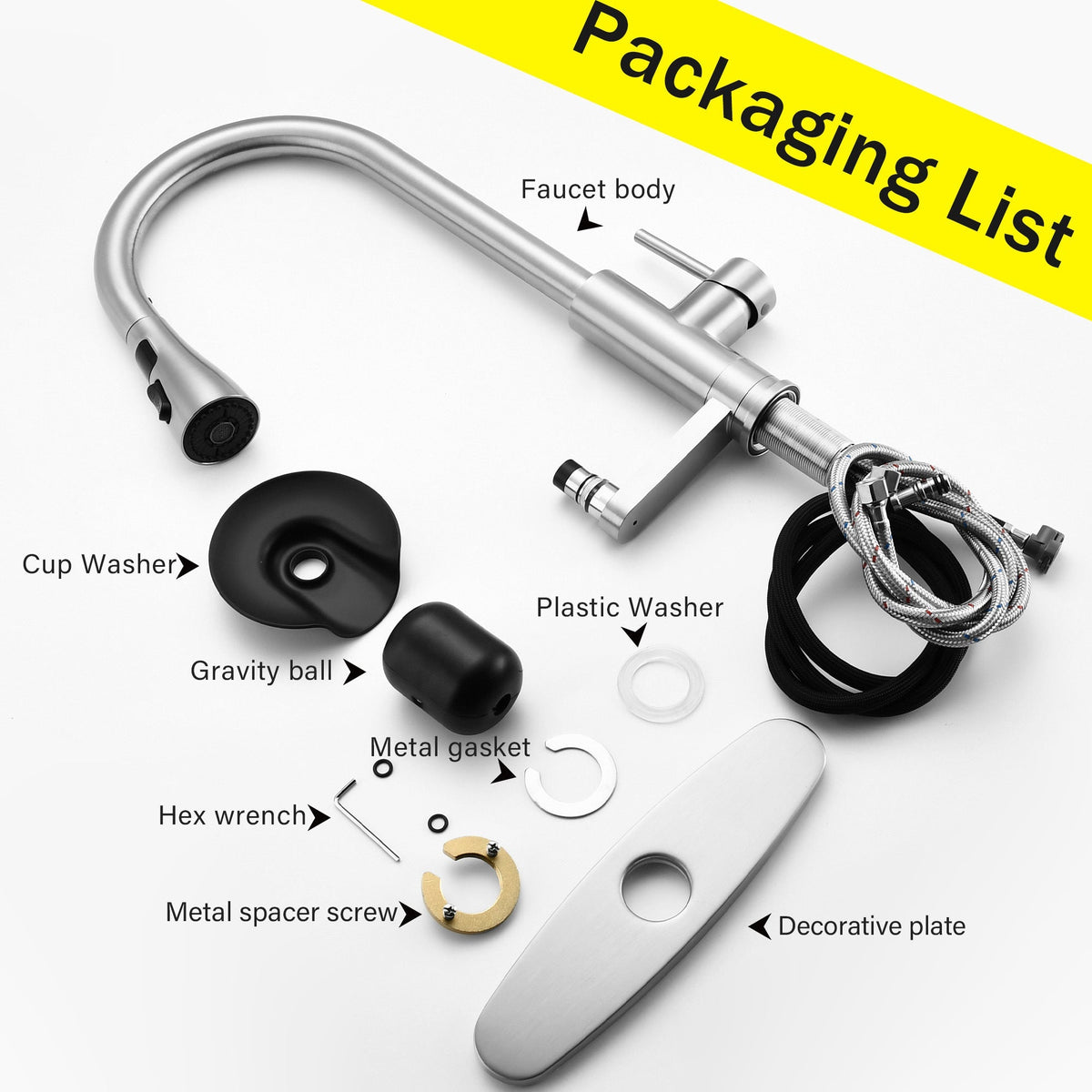 HouseOfZazla 3-in-1 kitchen faucet parts kit in brushed nickel with washers, gaskets, spacers on Tampa Home & Garden Store