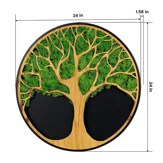 Life Tree Moss Iron Wall Art Decor round wood frame with green moss by VIP Digital Presence on Tampa Home & Garden Store