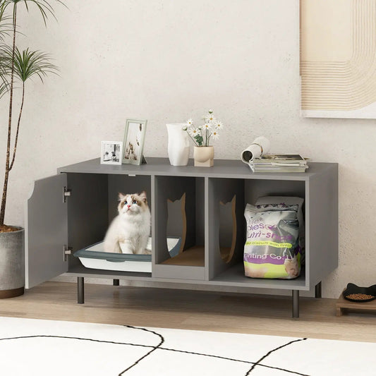 40 Inch Cat Litter Box Enclosure for 2 Cats gray cabinet with cat inside litter tray on Tampa Home & Garden Store