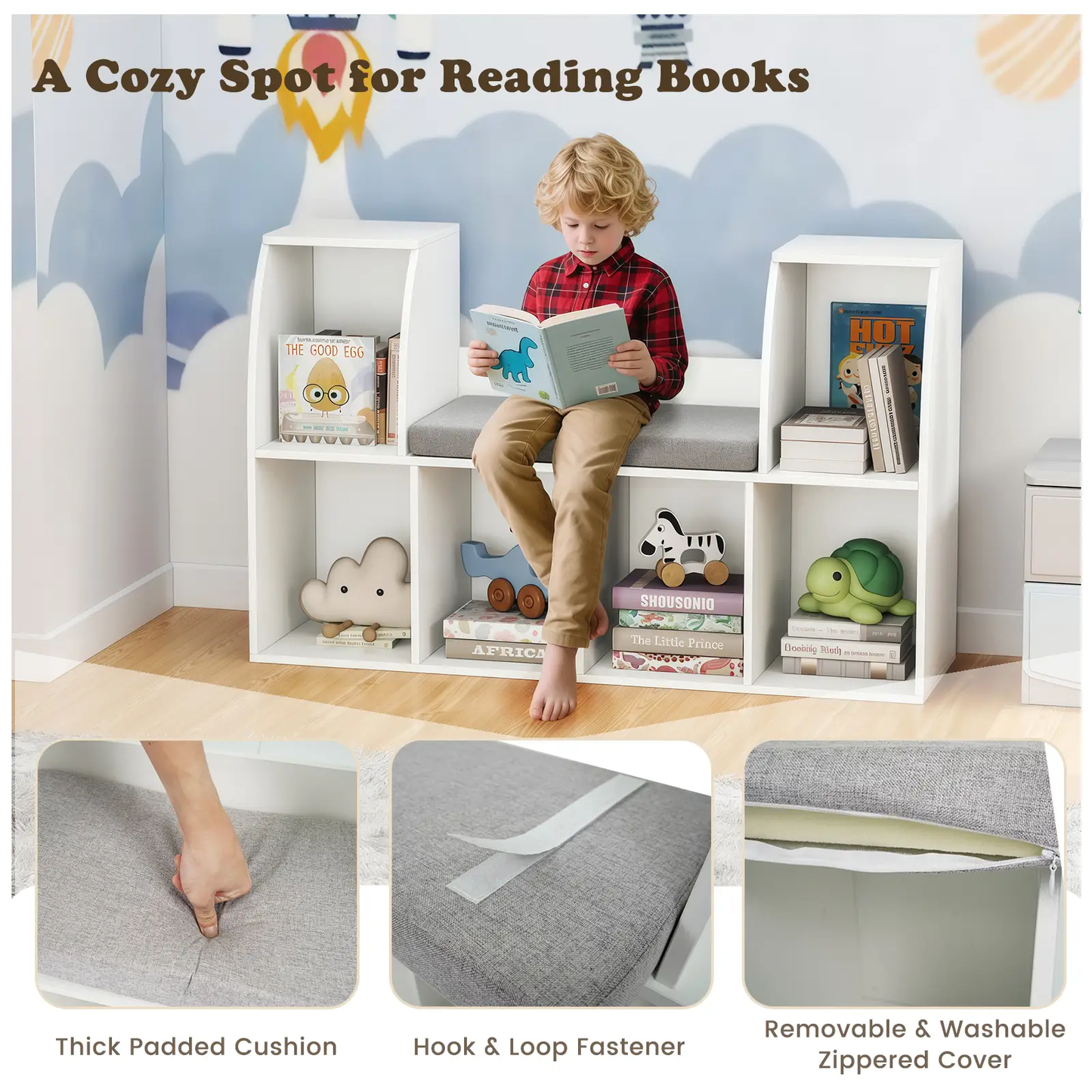 40-inch kids bookshelf with reading nook, white, six cubby storage DirectDeals on Tampa Home & Garden Store