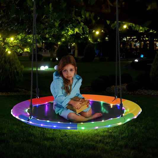 40 Inches Saucer Tree Swing Round with Lights for Kids and Adults - Tampa Home & Garden Store