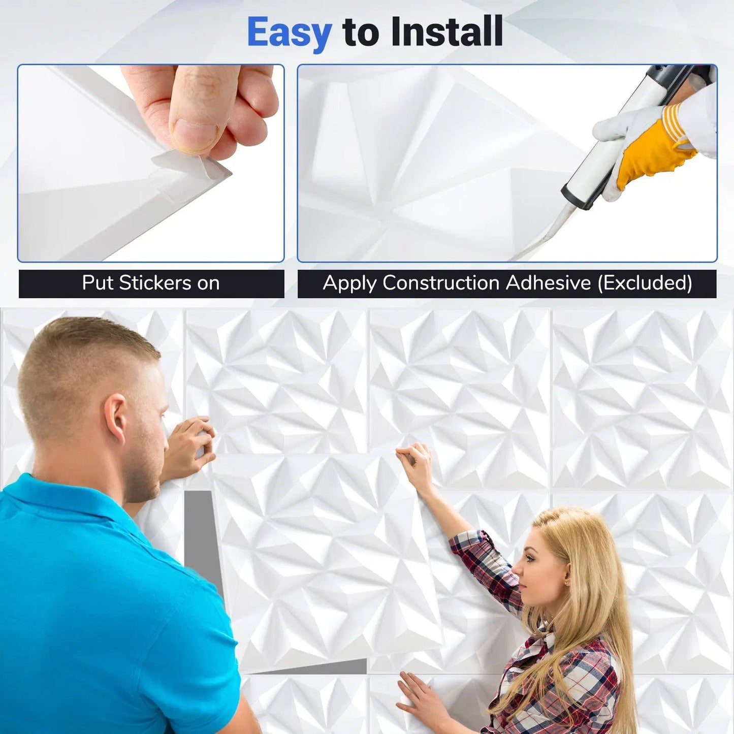 40-pack DirectDeals white 3D wall panels with diamond-pattern for walls on Tampa Home & Garden Store