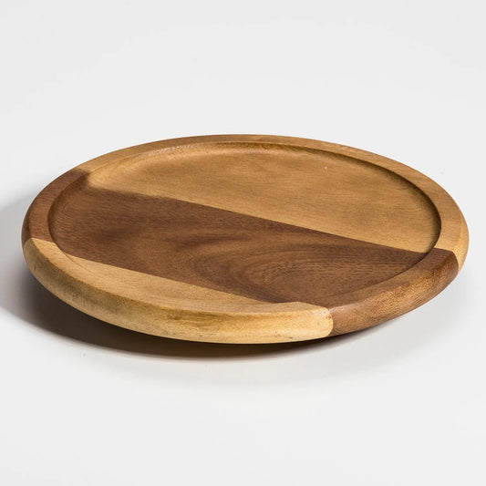 Round Acacia Wood Lazy Susan by Kalmar Home, two-tone finish on Tampa Home & Garden Store