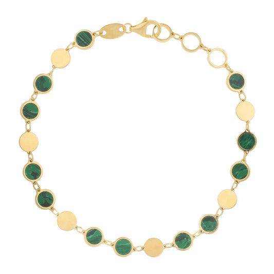 14K yellow gold malachite geometric bracelet with round green stones by Bids on Tampa Home & Garden Store