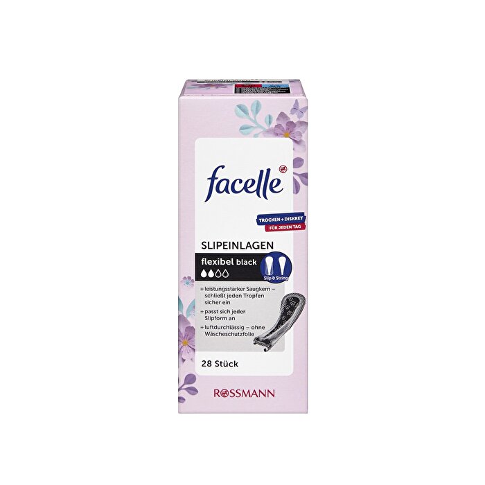 Facelle flexible black slip-in panty liners 28 pcs in pink floral box on Tampa Home & Garden Store