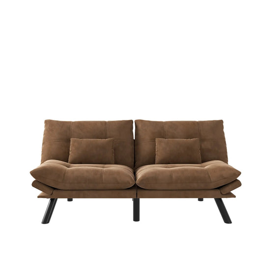 Canapé-lit convertible moderne pliable marron aspect cuir