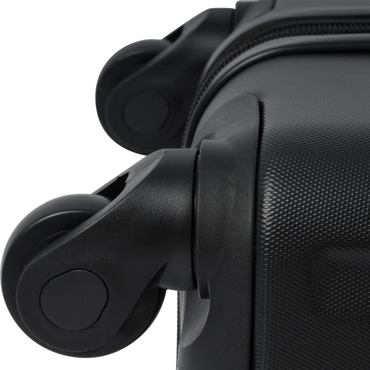 Hardshell spinner luggage 24 inch with TSA lock, black textured exterior and wheel closeup on Tampa Home & Garden Store