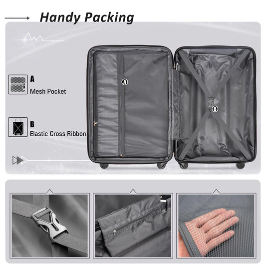 Expanable Spinner Wheel 2 Piece Luggage Set ABS Lightweight Suitcase with TSA Lock 20inch+28inch Purple + Plastic